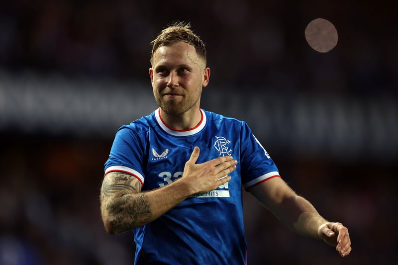 Departing midfielder Scott Arfield bids an emotional farewell to fans after the full-time whistle in his final match at Ibrox. 
