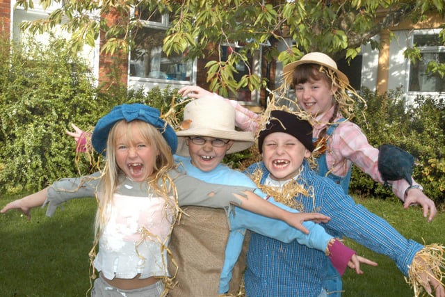 These scary scarecrows were doing it all for charity at Grange Park Primary School in 2005. Pictured are Beverley Taylor, Jack Morgan, Jordan Lee Gelder and Stephanie Potts.