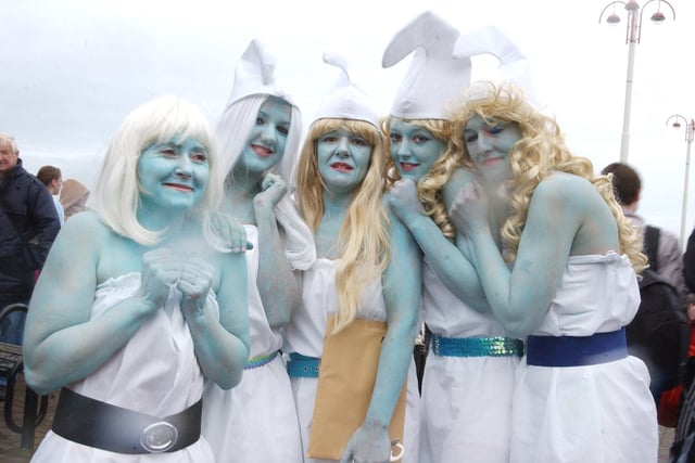 Taking on the Seaburn Boxing Day dip in 2007 were these Smurfs. The fantastic fundraisers were Lynne Harbottle, Ashley and Michelle Greaves, and Kym and Tracy Reynolds.