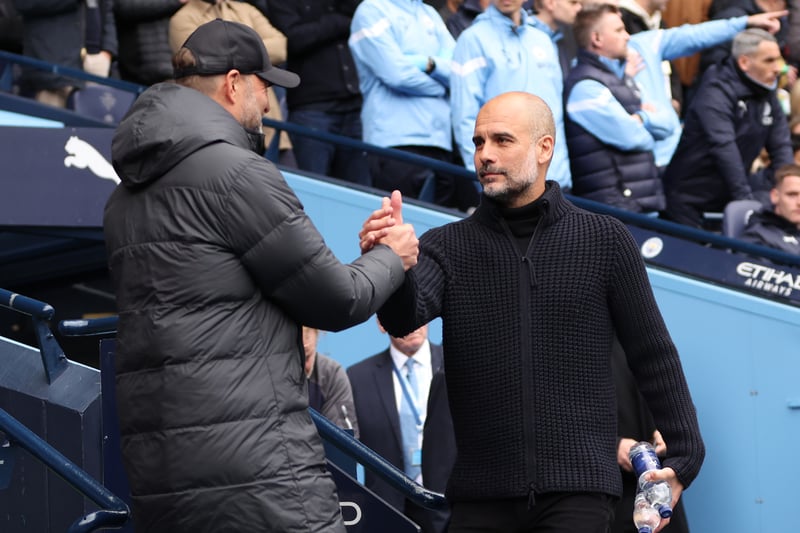 Liverpool manager Jurgen Klopp with Man City boss Pep Guardiola. Picture: Clive Brunskill/Getty Images