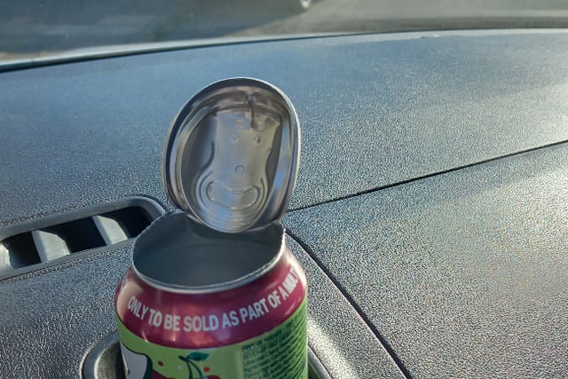 Beware. Don't leave cans of pop in your dashboard. The sun is already SO HOT that this unopened can of pop exploded in our car! 
Could have been a nasty accident .