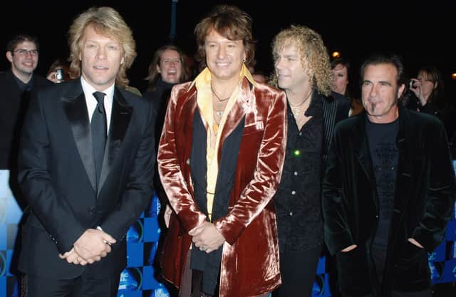 Jon Bon Jovi, Richie Sambora, David Bryan and Tico Torres of rock group Bon Jovi arrive at the event. Credit: Stuart Wilson/Getty Images.
