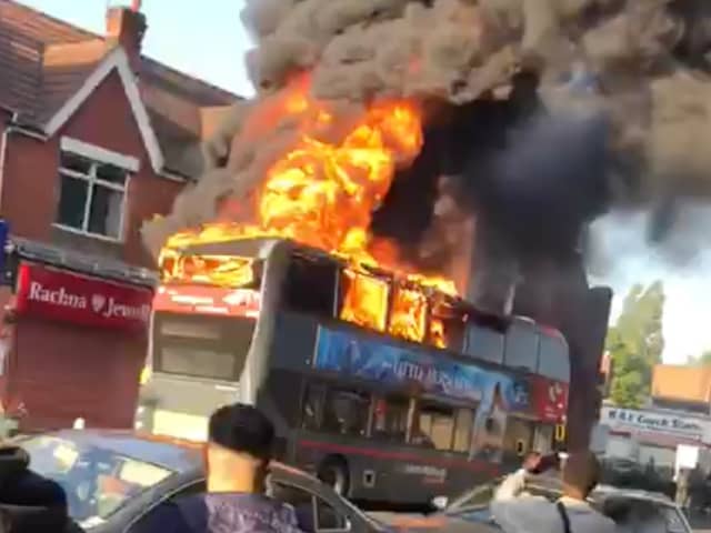 Watch the moment a National Express bus burst into flames following an arson attack