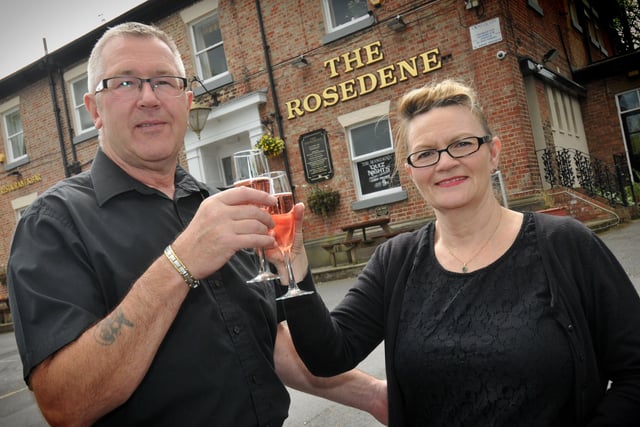 John and Anita Dodsworth raising a glass to toast the 50th anniversary of the popular Ashbrooke pub in 2014.