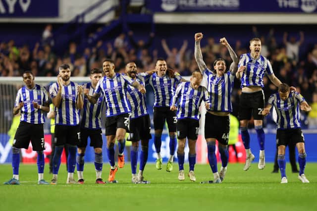 Sheffield Wednesday celebrate their penalty shoot-out win against Peterborough. 