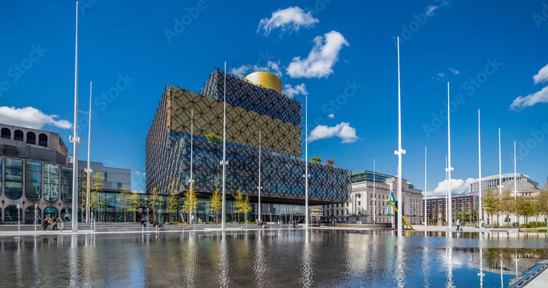 Birmingham Centenary Square is where Library of Birmingham, The Rep, and the Symphony Hall are located. It got this name in 1989 to commemorate the centenary of Birmingham achieving city status. (Photo - Electric Egg Ltd. - stock.adobe.com)