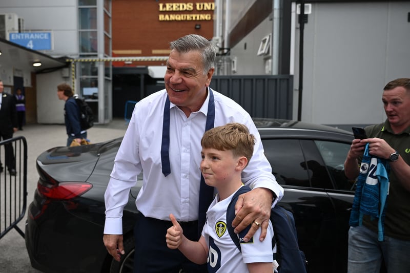 Leeds United’s English head coach Sam Allardyce chats with fans as he arrives