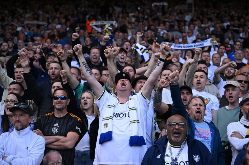 Leeds fans cheer on their team ahead of kick-off