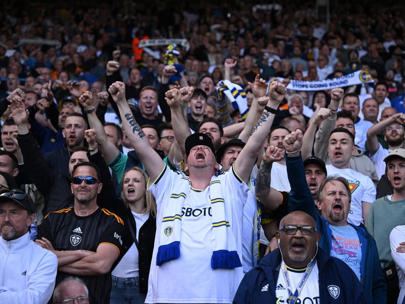 Leeds fans cheer on their team ahead of kick-off