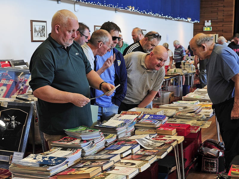 Football enthusiasts browsing at the stalls with items and programmes from 17 vendors. (Photo: Steve Riding)