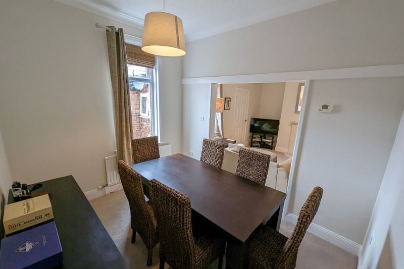 The dining room is a good size and a great spot for family dinners or entertaining guests
