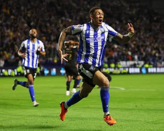 SHEFFIELD, ENGLAND - MAY 18: Liam Palmer of Sheffield Wednesday celebrates after scoring the team's fourth goal during the Sky Bet League One Play-Off Semi-Final Second Leg match between Sheffield Wednesday and Peterborough United at Hillsborough on May 18, 2023 in Sheffield, England. (Photo by Matt McNulty/Getty Images)