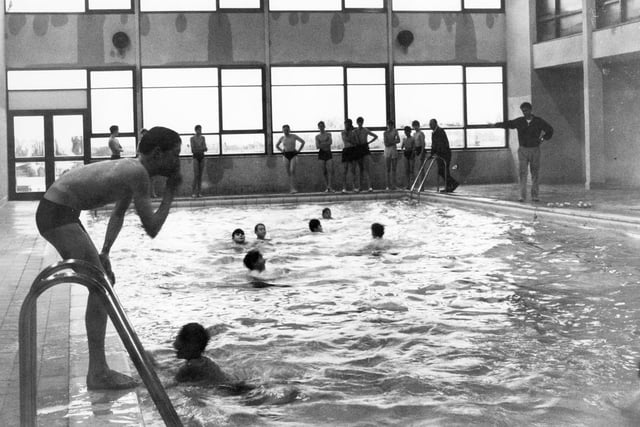 Students of South Shields Grammar School swimming in 1965.