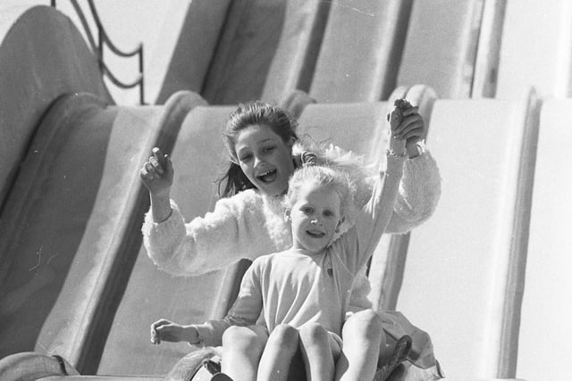 Rebecca Fenwick, 12, and Jayne Glasper, 6, on the Astro-slide at Seaburn in 1988.