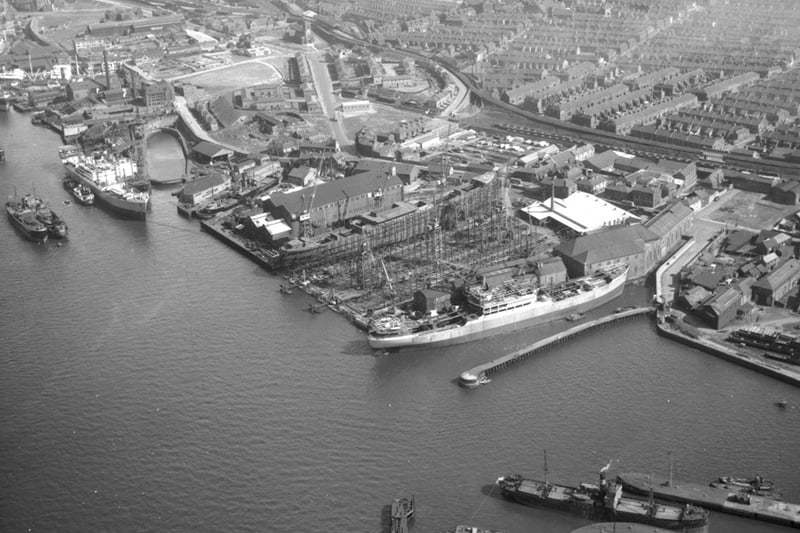 Aerial view of the shipyard of John Readhead & Sons Ltd, South Shields, April 1950