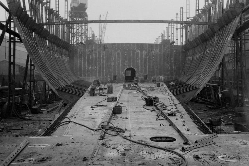 The cargo ship ‘Muristan’ under construction at the shipyard of John Readhead & Sons Ltd, South Shields, 4 November 1949