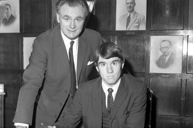 Dave Watson is pictured with the then Sunderland manager Alan Brown, as he signs for the club in 1970.