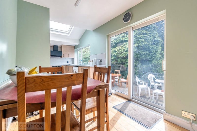 The dining room has large french doors that open out to the back garden
