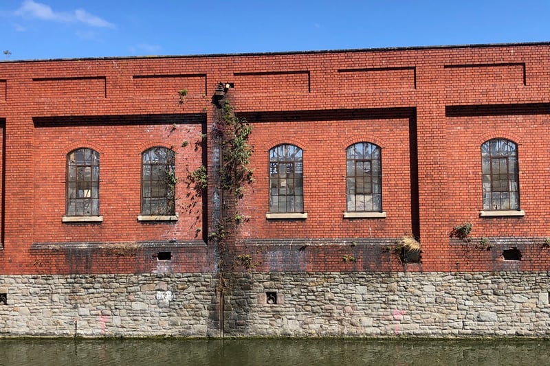 The Grade II-listed red-brick walls and distinctive arched windows are all that’s left of this Victorian factory next to the Feeder Canal.