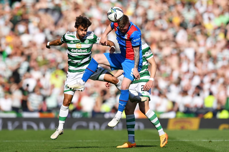 Portuguese winger Jota battles for possession with Billy McKay of Inverness Caledonian Thistle  in the first-half