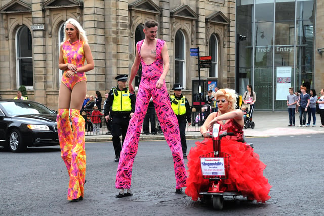 Stilt walkers at the Pride parade in Sunderland in 2013.