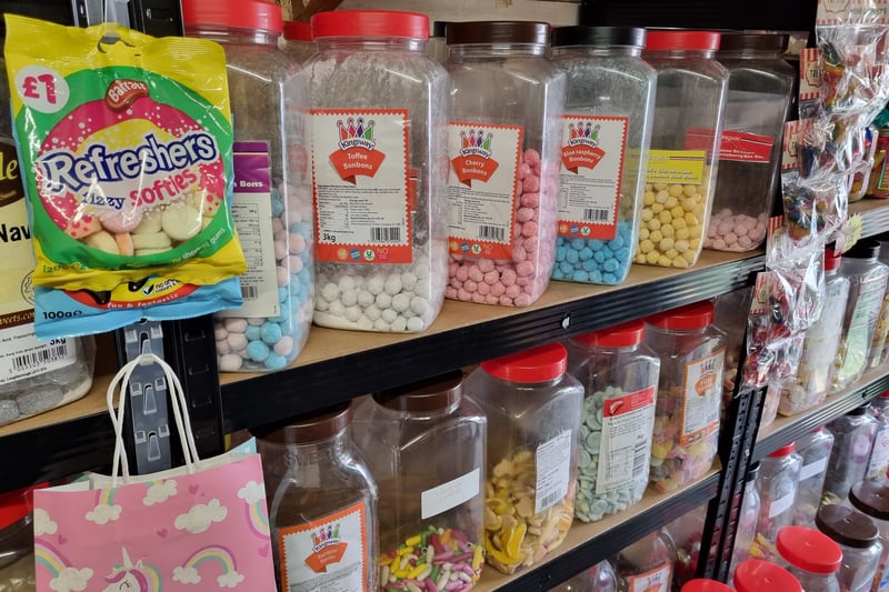 Toffee, cherry and blue raspberry bomboms are among the flavours on offer inside the sweet shop.