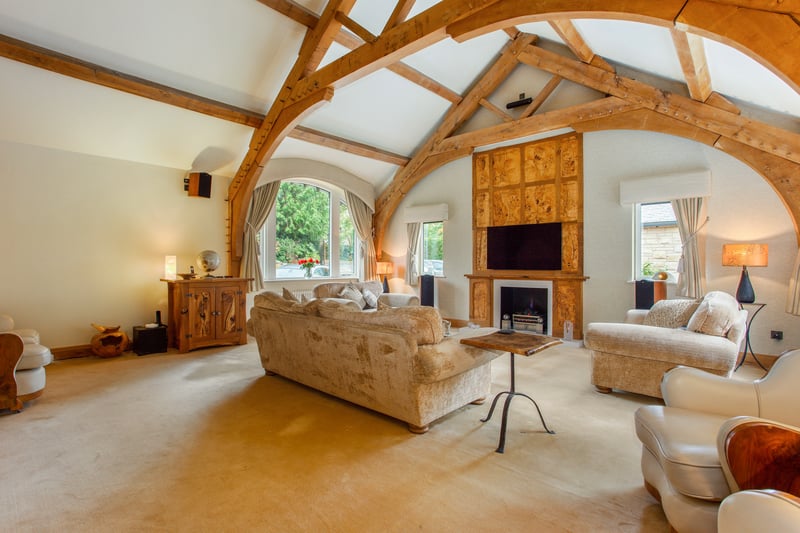 Oak beams and a pitched roof add to the grandeur of the property.