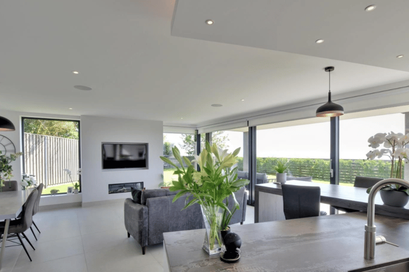 This view showcases more of the open plan design