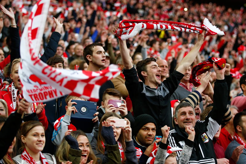 Fans at Wembley Stadium celebrate Bristol City’s win over Walsall. 