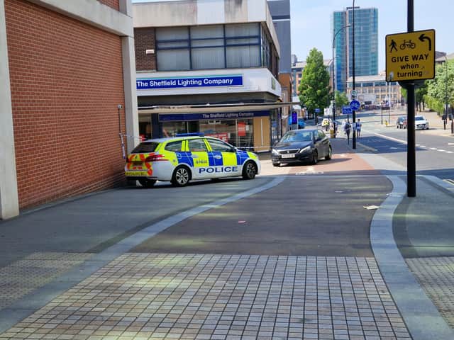 There is a large police presence on The Moor in Sheffield city centre 