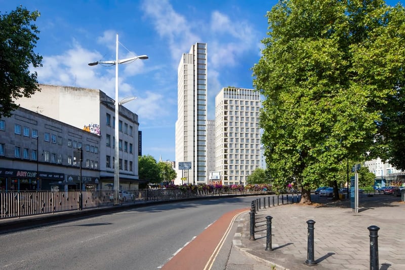 Olympian describe the two blocks which could replace the Premier Inn as ‘two elegant high quality new buildings’. One would be 28 storeys high and for student accommodation, the other building would be 20 storeys high and for ‘co-living’. Here is the view from Bond Street.