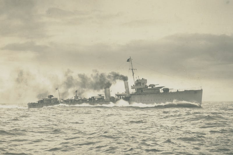 View of a V class destroyer built by the Hebburn shipyard of Hawthorn Leslie. It’s unclear whether the vessel is HMS Verdun, HMS Versatile or HMS Verulam (TWAM ref. DS.HL/2/100/3).     After the First World War HMS Verdun was given the honour of bringing the body of the Unknown Warrior back to Britain
