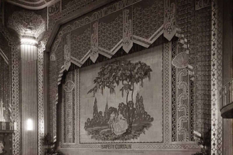 View of the safety curtain and proscenium at the Paramount Theatre, Pilgrim Street, Newcastle upon Tyne, September 1931 (TWAM ref. DX1677/1/1).
