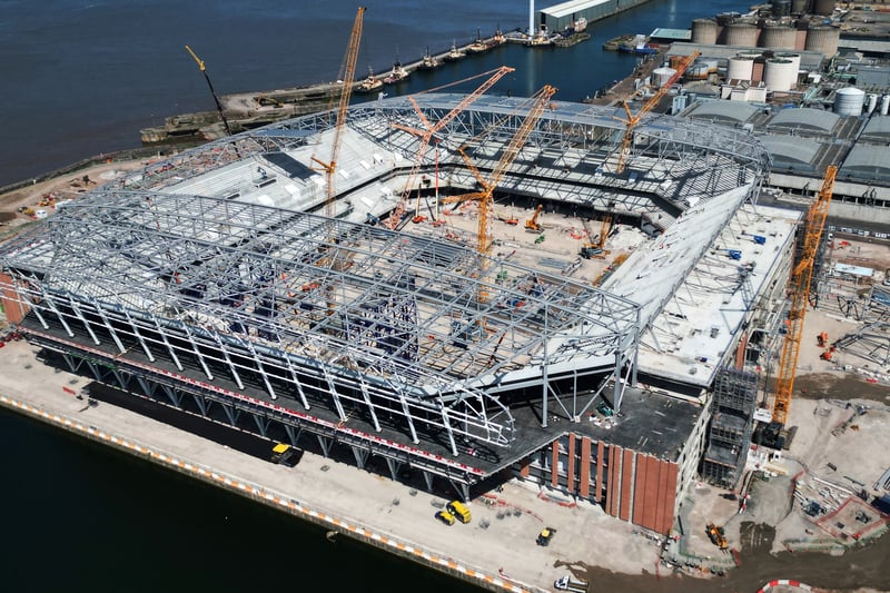 Everton’s new Bramley-Moore Dock stadium under construction. Picture: PAUL ELLIS/AFP via Getty Image