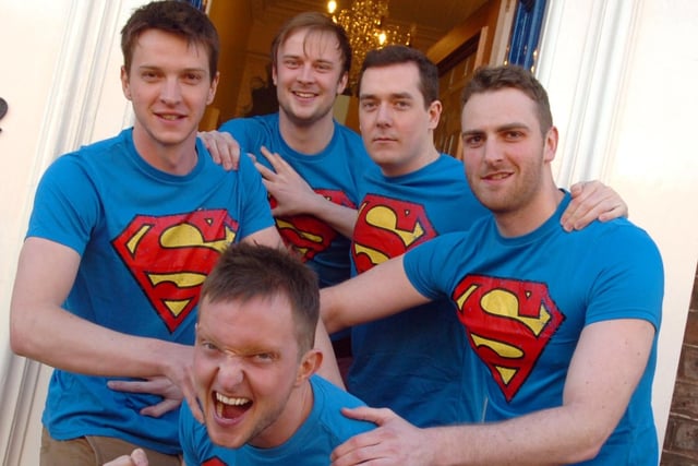 Superheroes who took part in the 2013 Marathon of the North for Grace House Children's Hospice. Pictured l-r are James Bowness, Tom Townend, Daniel Garvock, Ross Finch and Chris Sibley.