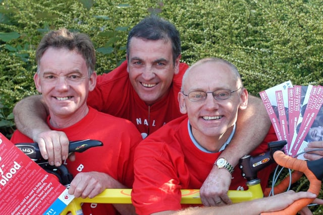 You've got to hand it to these intrepid Sunderland cyclists - Barry Holyoake, John Brewis and Chris Brewis.
They rode coast to coast in 2 days in 2004 and persuaded 100 workmates to become blood donors.
