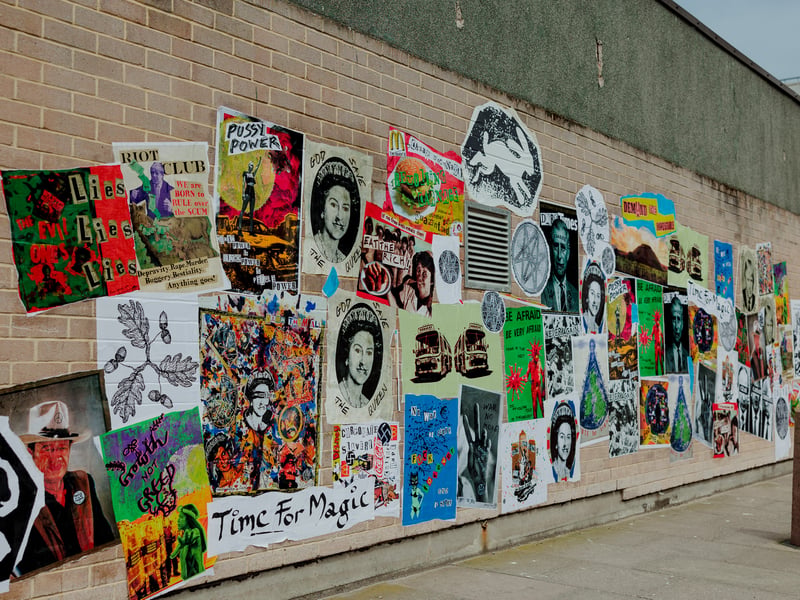 Last, but not least, is British artist and political activist Jamie Reid’s project. Best known for designing album covers for punk band the Sex Pistols, Reid’s Aberdeen mural is appropriately political. From the Queen and King Charles to Donald Trump and Boris Johnson making an appearance, this collage will certainly spark conversation. It can be found on Loch Street, just across the road from the Bon Accord Centre.