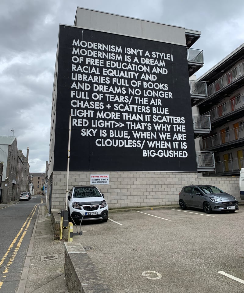 Robert Montgomery’s bold work which was installed as part of Nuart Aberdeen’s first year in 2017. The Scottish artist has been described as a vandal, a street artist, a post-Situationist, a punk artist and the “poet’s Banksy” and his Nuart project was created with former US President Donald Trump in mind. 