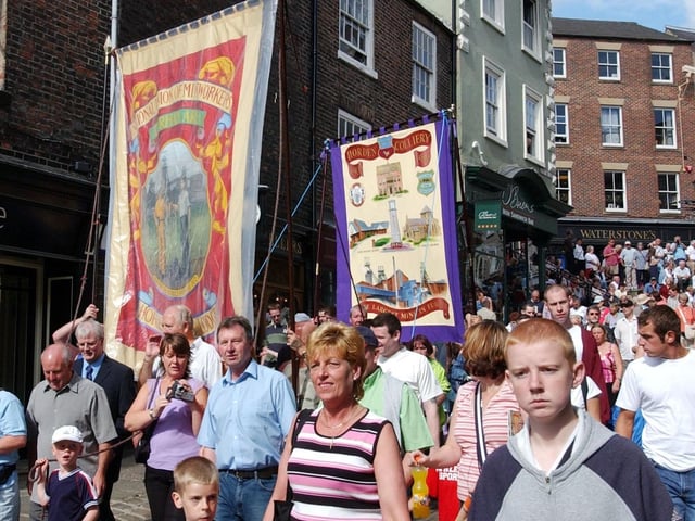 Horden at the Big Meeting as the Lodge representatives head for Elvet Bridge.