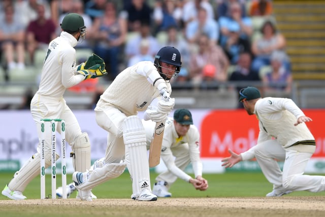 Stuart Broad of England is caught out by Steven Smith of Australia during day five of the 1st Specsavers Ashes Test between England and Australia at Edgbaston on August 05, 2019 in Birmingham, England. (Photo by Gareth Copley/Getty Images)