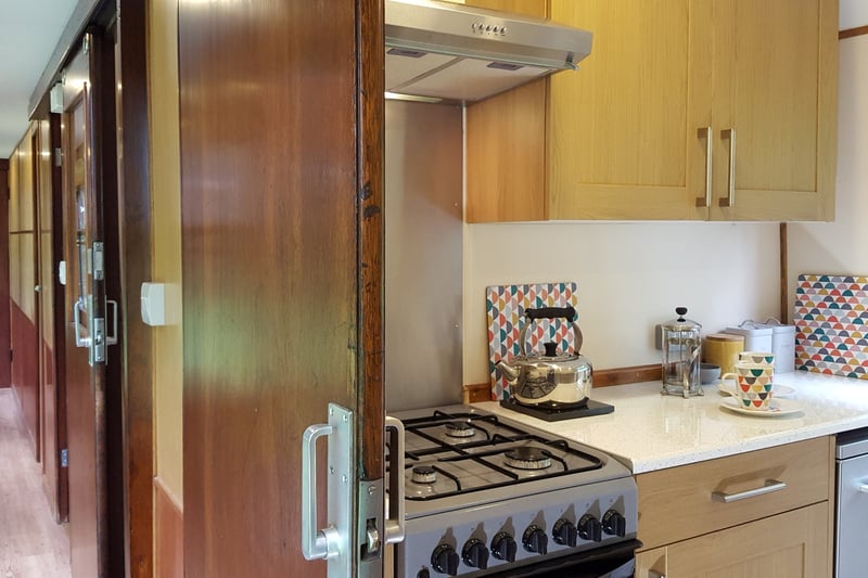 Another angle of the kitchen inside the renovated coach 