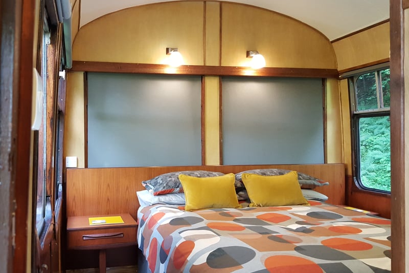 The bedroom inside the renovated coach 