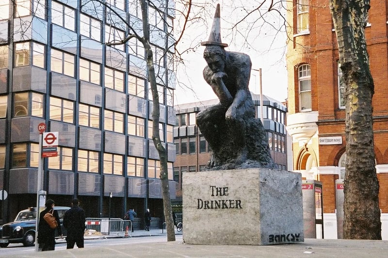 This inspired The Drinker statue by Banksy that was placed in a small square off Shaftesbury Avenue in central London in 2004. It is also a nod to The Thinker by Auguste Rodin - a prominent exhibit at Glasgow’s Burrell Collection. 