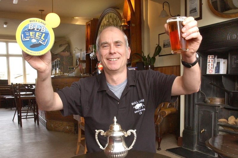 John Taylor and his award-winning beer at The Clarendon in 2006.