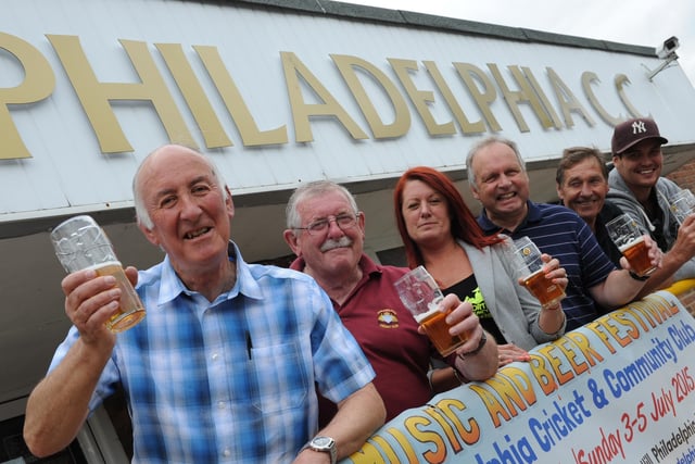 Philadelphia Cricket and Community Club members Dave Carr, Ken Robinson, Lisa Walker, Adam Walter, Paul Harris and Ashley Chilcott, toasting the clubs beer festival in 2015.
