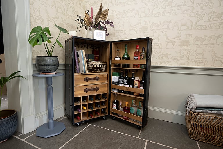 A quirky drinks cabinet is just one of a host of fun design touches.