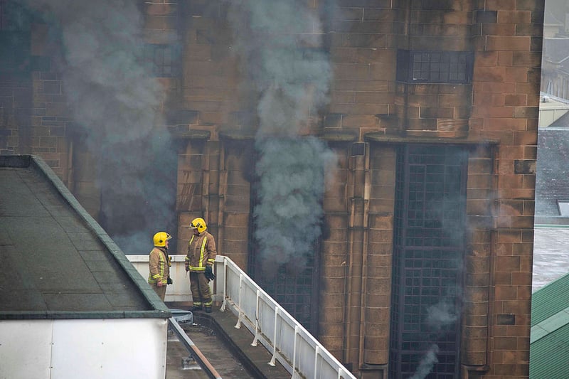 The first fire at Glasgow School of Art began shortly before 12:30pm on May 21, 2014. It began when flammable gases from a tin of expanding foam came into contact with the surface of a hot projector - which spread through the walls and ducts of the building into the library.