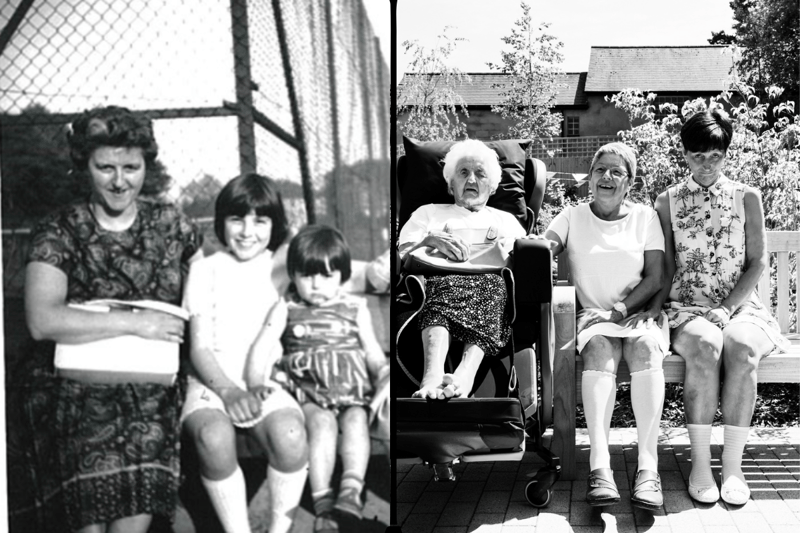 90-year-old Grace and her two daughters Judith and Val recreated a treasured photo from a family day out in Rochdale. (Photo - Lottie/Cofton Park Manor) 