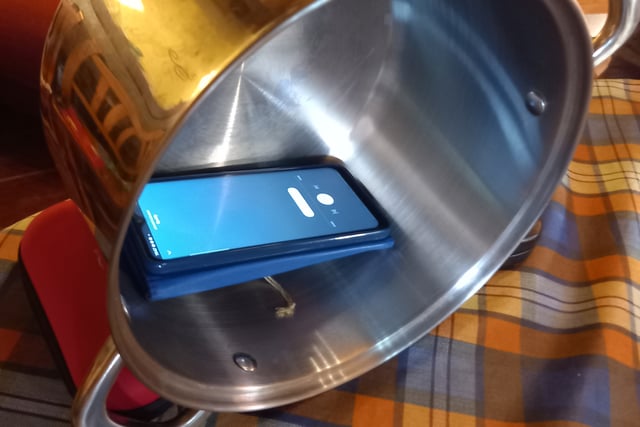 On holiday abroad and the internet connection is only good in one place - but you want to hear your music elsewhere. Pop your phone inside a saucepan and it will project the sound towards where you point it.