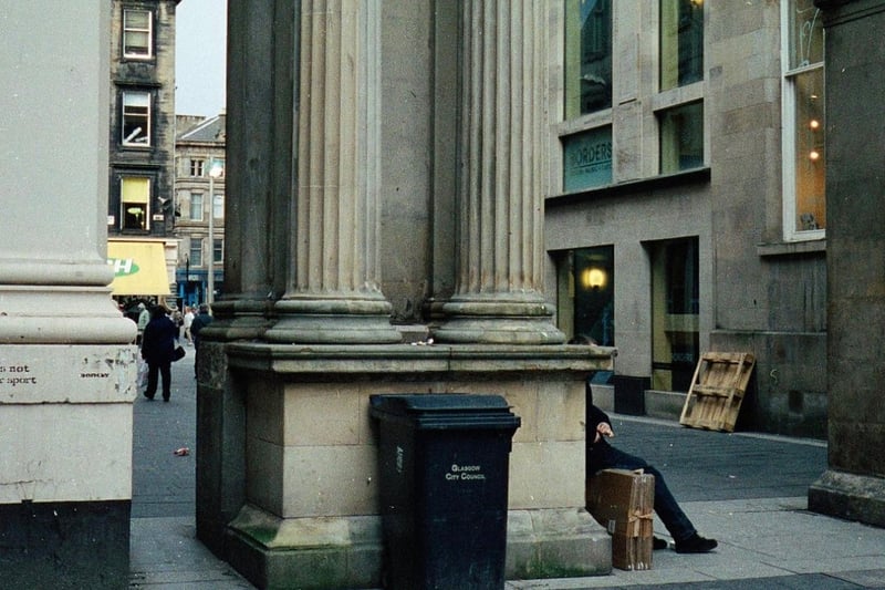 Steve Lazarides’ photograph of a Banksy stencil at Royal Exchange Square in 2001. The artist returns 22 years later as one of the most famous artists of the 21st century. 